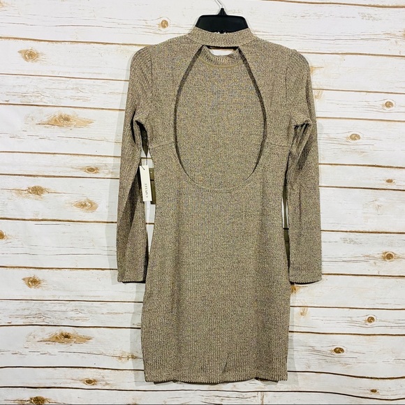 Capulet Ruby Ribbed Bodycon Dress In Gold Size M - Picture 5 of 6